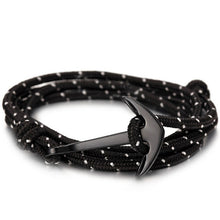 Load image into Gallery viewer, High quality fashion black anchor bracelet men's charm survival rope chain leather friendship bracelet men and women jewelry